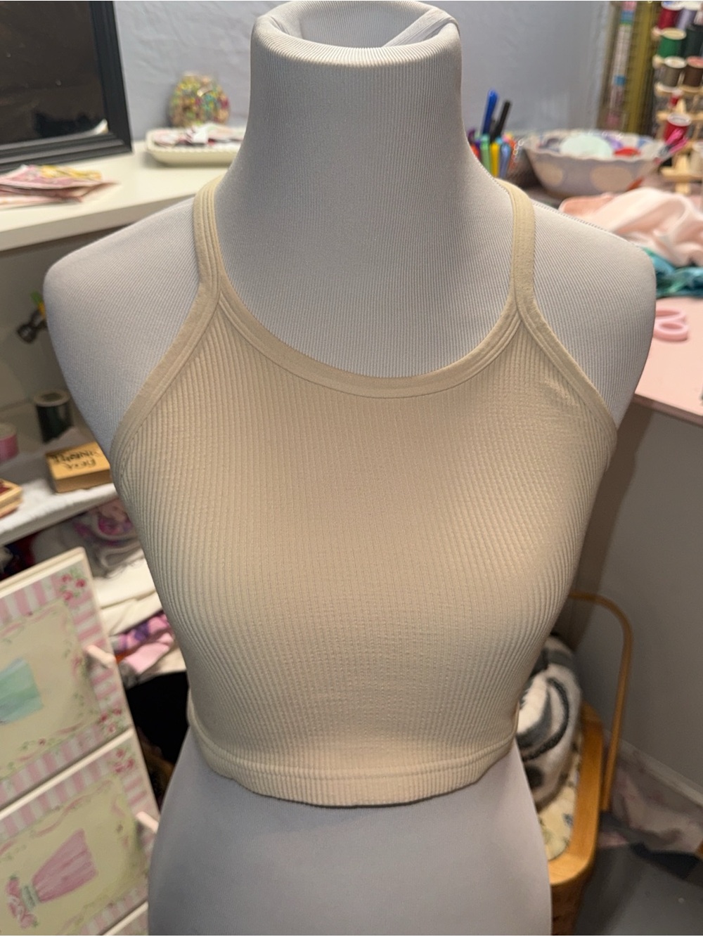 Free People Ribbed Halter Tank in Cream